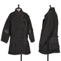  ISSEY MIYAKE Leather Switching Boa Wool Jacket Charcoal 9