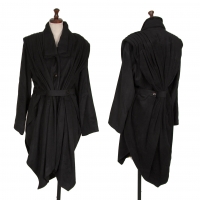  ISSEY MIYAKE Shoulder Pleated Wool Silk Coat Black M