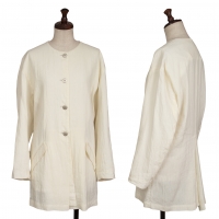  ISSEY MIYAKE Linen Blend Screw Button Design Jacket Ivory 8