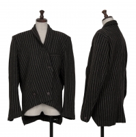  ISSEY MIYAKE Wool Striped Shawl Collar Jacket Charcoal 9