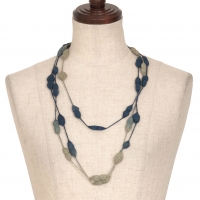  JURGEN LEHL Stone Bean Long Necklace Blue,Khaki-green 