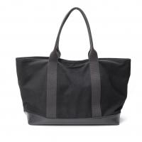  Y's Cow Leather Switching Canvas Tote Bag Black 