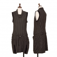  SENSOUNICO Dot Printed Belted Sleeveless Dress Black 38