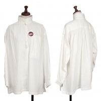  ISSEY MIYAKE Cotton Gauze Gather Switching Long Sleeve Shirt White 9