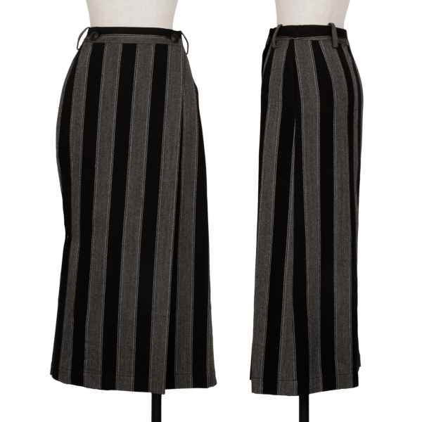 ISSEY MIYAKE Stripe Wool Wrap Skirt Black,Grey 8