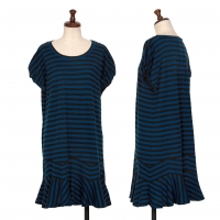  sunaokuwahara Wool Blend Stripe Frill Switching Knit Dress Blue,Black M