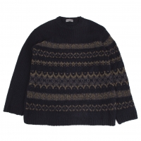  Yohji Yamamoto POUR HOMME Wool Ethnic Jacquard Knit Sweater (Jumper) Navy 3