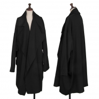  Yohji Yamamoto POUR HOMME Wrinkled Gabardine Drape Asymmetry Coat Black 2