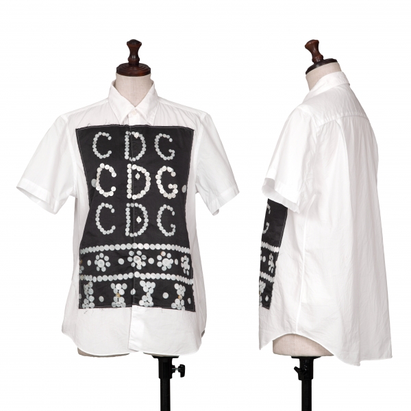 コムデギャルソンCOMME des GARCONS フロントボタン装飾パッチシャツ 白黒L