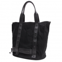  Yohji yamamoto discord Leather Handle 2way Canvas Tote Bag Black 