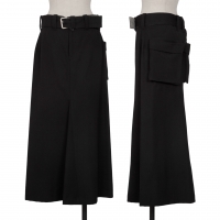  Yohji Yamamoto FEMME Pocket Design Belted Wool Skirt Black 1