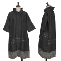  ISSEY MIYAKE HaaT Dot Embroidery Switching Striped Long Shirt Black 2