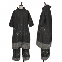  ISSEY MIYAKE HaaT Dot Embroidery Switching Striped Shirt & Pants Black 2