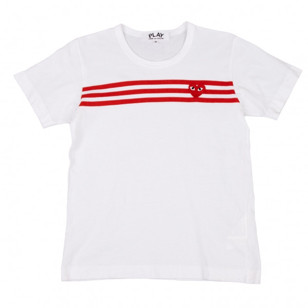 プレイ コムデギャルソンPLAY COMME des GARCONS ハートワッペンラインプリントTシャツ 白赤M