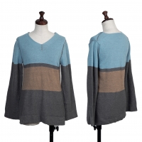  COMME des GARCONS Color Block Wool Knit Top (Jumper) Grey,Sky blue XS-S