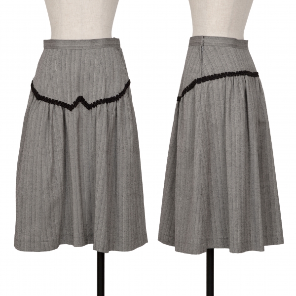 コムデギャルソンCCOMME des GARCONS ブレード装飾ヘリンボーン織りスカート グレー黒白SS