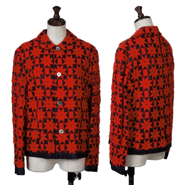 トリココムデギャルソンtricot COMME des GARCONS 刺繍デザインラウンドカラージャケット 赤黒M
