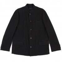  COMME des GARCONS HOMME Wool Stripe Mao Collar Jacket Black M