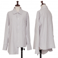  Y's Checker Asymmetry Long Sleeve Shirt Grey 1