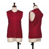  PLEATS PLEASE Double Zip Pleated Vest (Waistcoat) Red 1-2