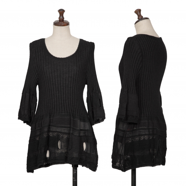 イッセイミヤケ ハートISSEY MIYAKE HaaT デザイン織りラメリブニットセーター 黒2