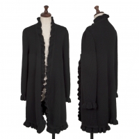  GIVENCHY Ruffle Design Buttonless Long Knit Cardigan Black S-M