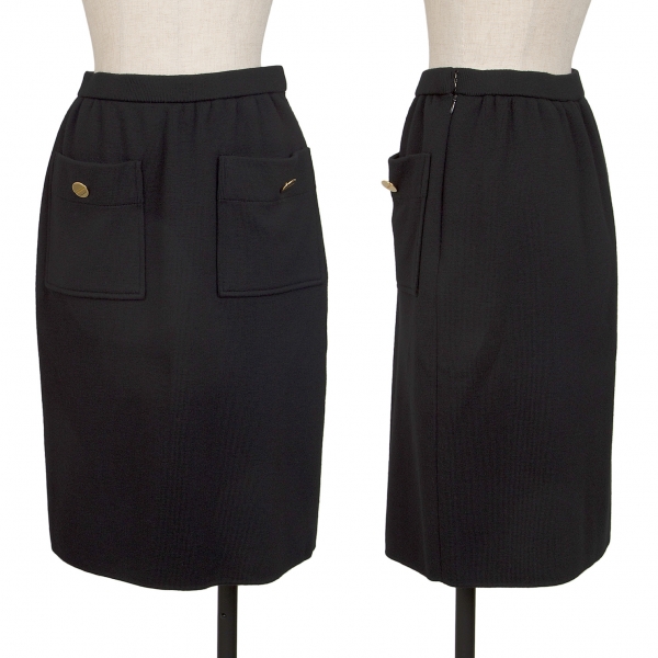 ジバンシィGIVENCHY ウールフロントポケットデザインスカート 黒M