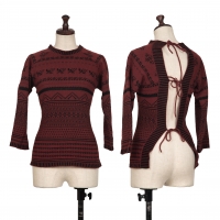  Unbranded Back Lace up Jacquard Knit Sweater (Jumper) Bordeaux S-M