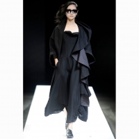  Yohji Yamamoto FEMME Drape Asymmetry Buttonless Coat Black 1