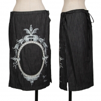  DIESEL Cotton Leather Piping Printed Side Slit Skirt Black 27