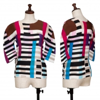  ISSEY MIYAKE me Color Block Stripe 3/4 Sleeve T Shirt Multi-Color F