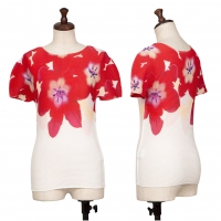  ISSEY MIYAKE me Pansy Printed Stretch Pleats T Shirt Red,White F