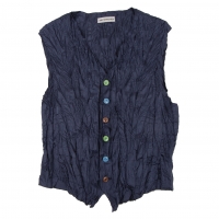  ISSEY MIYAKE MEN Poly Wrinkle Colorful Button Gilet Vest (Waistcoat) Navy L