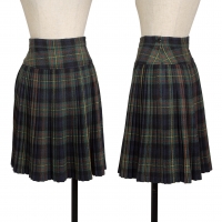  KENZO Wool Silk Check Weave Pleats Skirt Green S