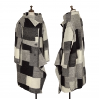 SENSOUNICO Wool Poly Panel Switching Coat Grey,Cream 38