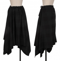  COMME des GARCONS Wool Shadow Check Drapes Skirt Black S-M