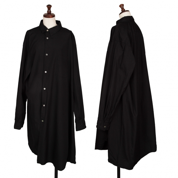 ブラックコムデギャルソンBLACK COMME des GARCONS コットンアシンメトリーロングシャツ 黒XL