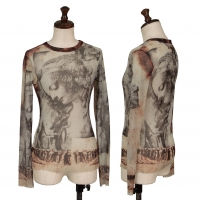  Jean-Paul GAULTIER FEMME Printed Mesh Long Sleeve T Shirt Grey 40