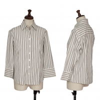  BURBERRY LONDON Stretch Cotton Stripe 3/4 Sleeve Shirt White 40