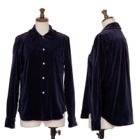  COMME des GARCONS Round Collar Velor Long Sleeve Shirt Navy XS-S