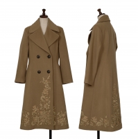  GRACE CONTINENTAL Floral Embroidery Melton Double Coat Camel 36