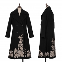  GRACE CONTINENTAL Floral Embroidery Melton Double Coat Black 36