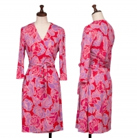  DIANE VON FURSTENBERG Silk Floral Printed Wrap Dress Red,Pink 00