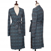  DIANE VON FURSTENBERG Wool Printed Wrap Knit Dress Brown,Sky blue P