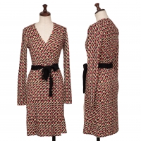  DIANE VON FURSTENBERG Wool Printed Wrap Knit Dress Brown XXS