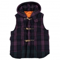  GANRYU Check Hooded Down Vest (Waistcoat) Purple S