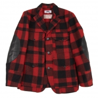  eYe JUNYA WATANABE MAN Leather Elbow Patch Check Jacket Red,Black SS