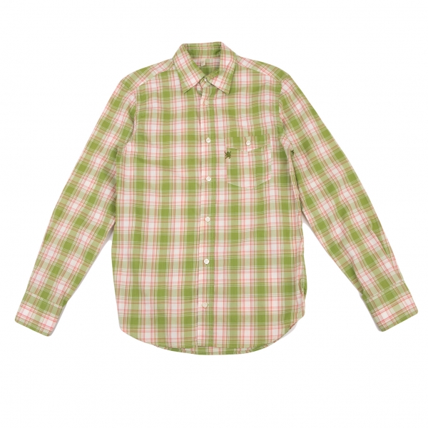 マウログリフォーニ MAURO GRIFONI ポイント刺繍チェックシャツ 黄緑ピンクオフS