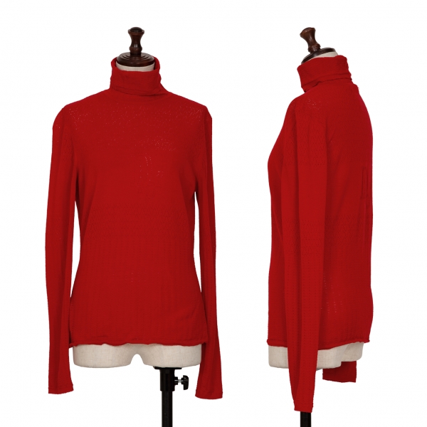 クリスチャンディオールChristian Dior ウールロゴデザイン透かし織りタートルネックニット 赤8