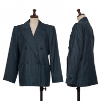  Yves Saint Laurent Wool Check Double Jacket Green S